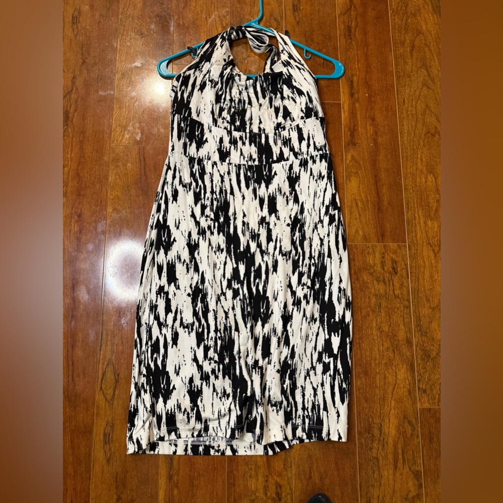 Ann Taylor Black and Cream Midi Halter Dress, Size 6